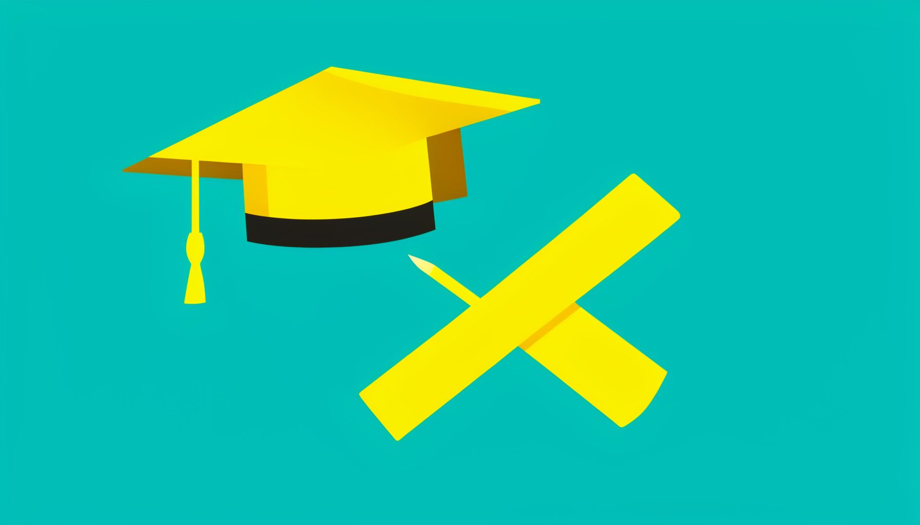 A flat vector illustration of a graduation cap and a crossed-out diploma on a teal background, representing success without formal credentials.
