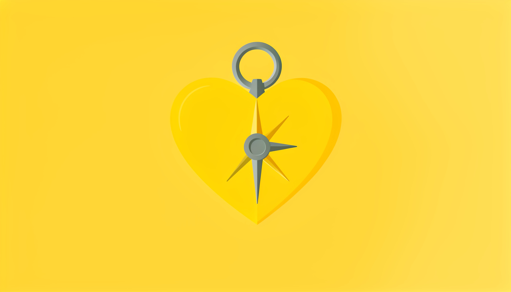 A flat vector illustration of a heart-shaped compass over a warm yellow and cream background, symbolizing following one's passion.
