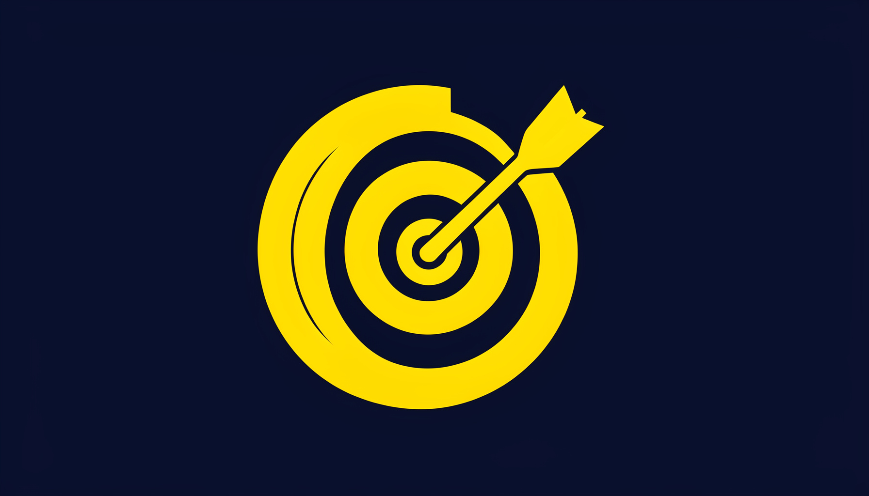 A flat vector illustration of a golden target with an arrow hitting the bullseye on a dark navy background, representing income goal setting.